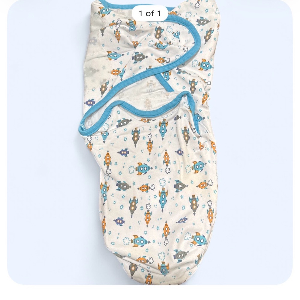 SwaddleMe Cream Rocket Print Sleep Sack with Blue Trim 💜🩶